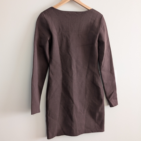 Aritzia Babaton Rego Sculpt Knit Chocolate Long Sleeve Dress Brown Medium - Picture 10 of 13